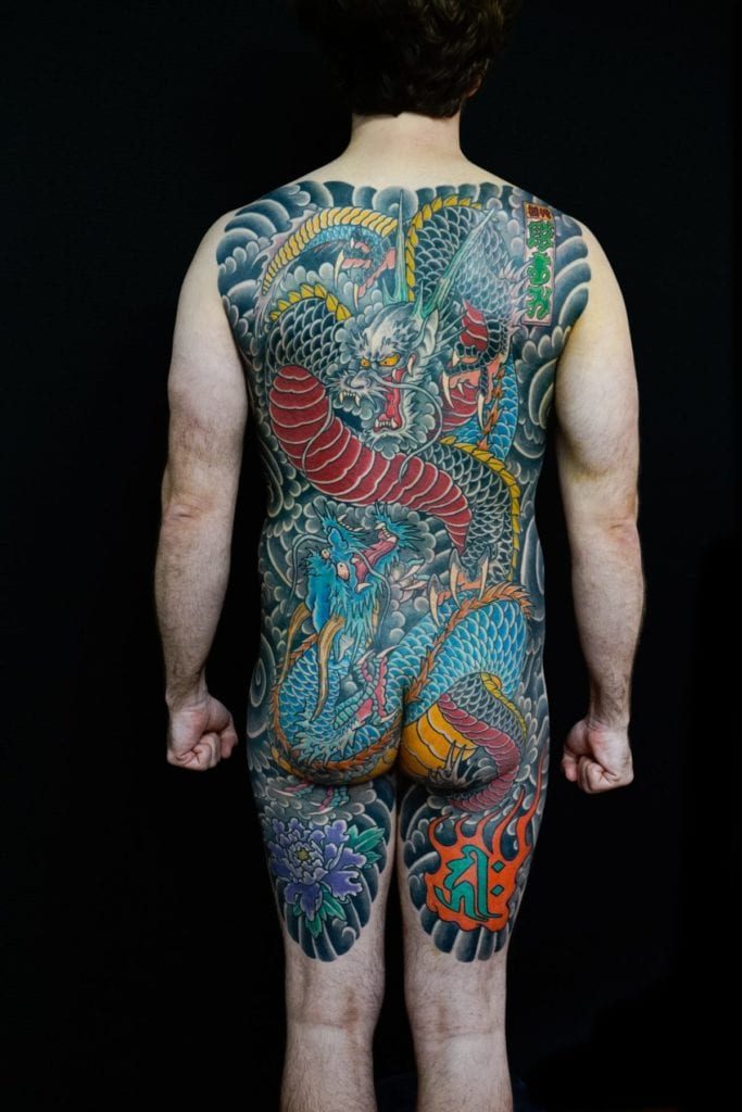 Japanese dragon backpiece with traditional background